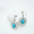 Vintage Türkis Hängeohrringe mit glänzenden Zirkonia Steinen Damen Schmuck Geschenke Stil. - Ohrstecker / Leere Fassung / Silber
