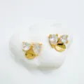 Gold plated crystal ear studs chic geometric flower design sparkling cubic zirconia jewelry - Heart Style - Gold - Empty Base