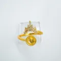 Variante de anillo corona oro en bruto, base metalica ajustable con soporte para perla - Dorado (Engaste Vacío)