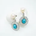 Vintage Perle Türkis Zirkonia Blumen Halo Ohrringe elegante Damen Ohrhänger Schmuck Stück - Ohrstecker / Naturperle / Silber