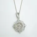 Elegant silver tone mother of pearl four leaf clover pendant necklace with micro pave stones. - Pendant Only (Without Chain) / White-Silver
