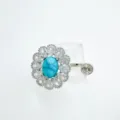Vintage Türkis Cluster Ring mit glitzerndem Zirkonia Blumen Design Silberschmuck. - Ring / Leere Fassung / Silber