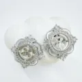 Clover shell earring findings, micro pave zirconia silver DIY jewelry accessory variant - Earrings (Empty Setting) / White Shell - Silver