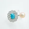 Vintage Türkis Perle Ring Zirkonia Blume Offene Verstellbare Ring Damen Schmuck - Ring / Naturperle / Silber