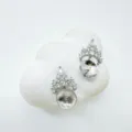 Montura de perla forma corona plateada colgante circonita joyeria accesorio de diy - Pendientes-Plateado (Perla de Agua Dulce)