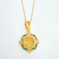 Gold-plated four-leaf clover pendant necklace with green shell and sparkling cubic zirconia. - Pendant Only (Without Chain) / Abalone Shell - Gold