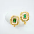Vintage rectangular DIY jewelry, green stone gold earrings and pendant accessories. - Emerald Stud Earrings (Empty Setting) / Gold