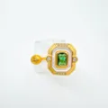 Retro DIY jewelry accessory featuring a rectangular green gemstone, white mother of pearl and gold frame. - Emerald Ring (Empty Setting) / Gold