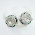 DIY pearl jewelry accessories blank stud earrings mounting with natural shell clover and rhinestones. - Abalone Shell Earring Post (Without Stone) / Silver