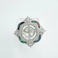 Silver-plated DIY ring setting with pavé cubic zirconia and dark shell accents for jewelry making - Abalone Shell Ring Base Only / Silver