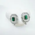 Vintage rectangular green stone mother of pearl ear studs elegant fashion women jewelry - Emerald Rectangle Stud Earrings (Empty Setting) / Silver