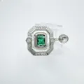 Retro DIY jewelry accessory rectangular green stone white mother of pearl pendant earring finding - Emerald Rectangle Ring (Empty Setting) / Silver