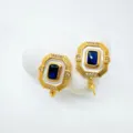 Vintage Gold Rectangle Blue Stone Earrings DIY Jewelry Accessories White Mother of Pearl - Sapphire Stud Earrings (Empty Setting) / Gold