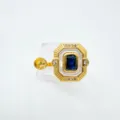 Vintage rectangular DIY ring accessory featuring blue gemstone and natural mother of pearl. - Sapphire Ring (Empty Setting) / Gold