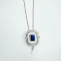 Retro DIY silver necklace with rectangular blue gemstone and white mother-of-pearl pendant. - Sapphire Pendant (Empty Setting) Pendant Only (Without Chain) / Silver