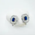 Vintage rectangular blue stone stud earrings DIY accessories with white mother-of-pearl border - Sapphire Stud Earrings (Empty Setting) / Silver