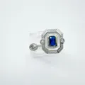 Vintage DIY ring pendant accessory with blue rectangular stone and white mother pearl. - Sapphire Ring (Empty Setting) / Silver