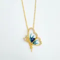 Gold plated butterfly pendant necklace with blue enamel and sparkling zircon stones. - Pendant Only (Without Chain) - Gold (Empty Setting)