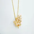 Gold plated flower pendant necklace with sparkling zirconia stones, chic daily jewelry accessory. - Pendant Only (No Chain) / Gold (Empty Setting)