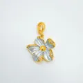 Gold and silver flower pendant with sparkling rhinestones, elegant DIY necklace accessory. - Flower-Large-Pendant Only (Without Inlay) / Without Chain