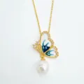 Elegant gold plated butterfly pearl pendant necklace for women fashion jewelry accessory. - Pendant Only (Without Chain) - Gold (Freshwater Pearl)
