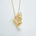 Gold Plated Flower Pendant Necklace with Zirconia and Baroque Pearl for Women Fashion Chic - Pendant Only (No Chain) / Gold (Natural Pearl)