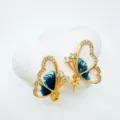 Exquisite butterfly pendant copper gold plated enamel crystal jewelry accessory elegant style. - Stud Earrings - Gold (Empty Setting)