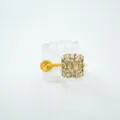 Gold plated ring featuring rectangular zircon cluster and unique side disc for women jewelry. - Ring - Empty Setting / Gold