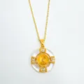 Exquisite geometric mother-of-pearl pendant necklace with sparkling micro-set crystal stones. - White Shell Pendant - Gold / Empty Setting (Without Chain)