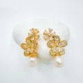 Gold Plated Flower Pearl Earrings Zirconia Elegant Charm Versatile Fashion Jewelry Accessory - Stud Earrings / Gold (Natural Pearl)