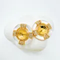 Gold Plated Geometric Pearl Earring Blank Mount with Mother of Pearl and Pave Rhinestones - White Shell Earrings - Gold / Empty Setting