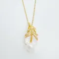 Exquisite gold plated feather pendant necklace featuring mother of pearl and hanging white pearl. - Pendant Only (Without Chain) / Natural Pearl / Gold