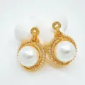 Exquisite gold-plated pearl drop earrings featuring sparkling cubic zirconia pave details. - Stud Earrings / With Artificial Pearl / Gold