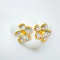 Gold plated flower earring DIY findings with white enamel petals and central pearl setting blank. - Flower-Medium-Ear Studs Only (Without Inlay) / Stud Earrings
