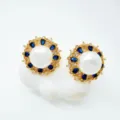 Vintage Perlen Sonnenblumen Ohrstecker mit blauen Edelsteinen und goldener Legierung für DIY. - Ohrstecker / Mit Süßwasserperle / Gold