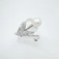 European fashion feather pearl ring natural mother of pearl inlaid adjustable ring detail - Ring / Adjustable Acrylic Bead Ring / Silver