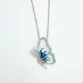 Butterfly pendant necklace, silver metal chain with white blue enamel crystal butterfly charm - Pendant Only (Without Chain) - Silver (Empty Setting)