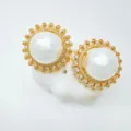 Vintage Perlen Ohrringe mit Kristall Halo vergoldet elegantes Design für Damen Schmuck - Ohrstecker Gold Künstliche Perle