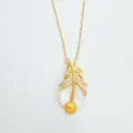Gold-plated feather necklace featuring sparkling cubic zirconia and shimmering mother of pearl. - Pendant Only (Without Chain) / Empty Setting / Gold