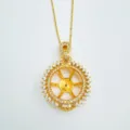 Gold plated zircon DIY pearl pendant empty mount necklace, elegant sparkling jewelry. - Pendant Only (Without Chain) / Empty Setting / Gold