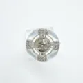 Geometric mother-of-pearl ring with shimmering paved cubic zirconia and gold-plated finish. - White Shell Ring - Silver / Empty Setting