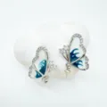 Silver butterfly earrings with blue enamel and crystal pavé elegant fashion jewelry - Stud Earrings - Silver (Empty Setting)