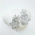 Silver tone zirconia flower pendant accessories, elegant sparkling floral jewelry charms. - Stud Earrings / Silver (Empty Mount)