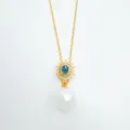 Vintage collier pendentif perle pierre précieuse bleue plaqué or 18K bijou élégant SKU - Pendentif Uniquement (Sans Chaîne) / Décoration en perles synthétiques / Or
