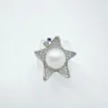 Perlen Stern Schmuckfassung Ring Zubehör mit funkelndem Zirkonia und blauem Akzent. - Ring - Silber (Künstliche Perle)