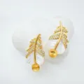 Fashion feather natural mother-of-pearl earrings gold-plated copper elegant jewelry for women - Stud Earrings / Empty Setting / Gold