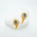 Boucles d'oreilles vintage pierre bleue plaqué or DIY accessoires, design élégant et chic. - Boucles d'oreilles clous / Monture vide / Or