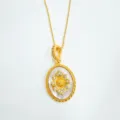 Collana con ciondolo ovale in madreperla placcata oro e motivo floreale di diamanti gioiello - Ciondolo Solo (Senza Catena) - Castone Vuoto / Oro