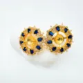Vintage Sonnenblumen DIY Ohrringfassung Rohling mit dunkelblauen Steinen und Zirkonia. - Ohrstecker / Blanko-Fassung Zubehör / Gold