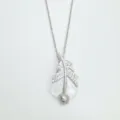 Silver feather pendant necklace with mother of pearl and cubic zirconia for women fashion - Pendant Only (Without Chain) / Empty Setting / Silver